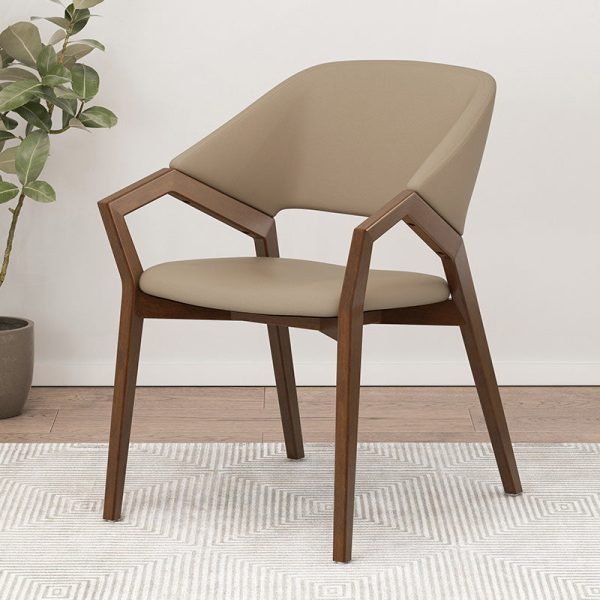 Contemporary Simplicity Square Leather Upholstered Wood Dining Chair Backrest Armrest For Dining Room - Image 18