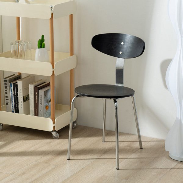 Modern Minimalist Round Wood Iron Dining Chair Four Legs Backrest For Dining Room - Image 22