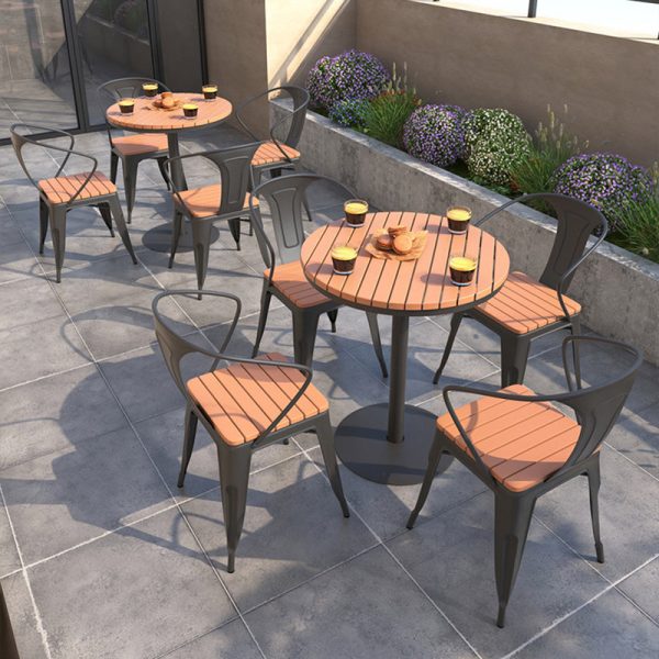 Contemporary Nordic Plastic Wood Iron Square Outdoor Dining Chair Backrest Stackable For Patio - Image 8