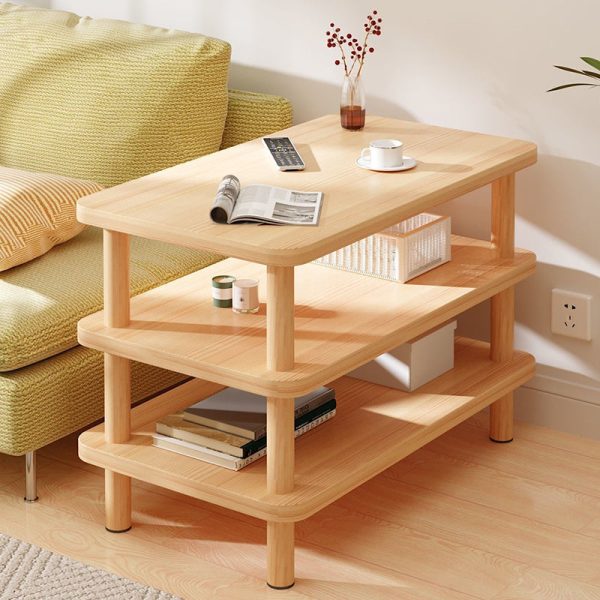 Traditional Japanese Wood Rectangular End Table 3-Tier For Living Room - Image 15