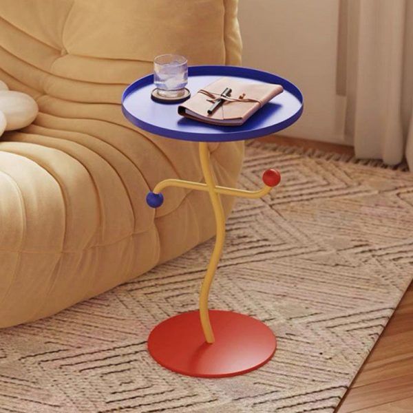 Contemporary Creative Color Blocking Iron Tray Top Distortion End Table For Living Room - Image 8