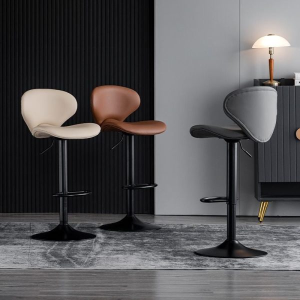 Contemporary Simplicity Curved PU Leather Liftable Swivel Bar Stool Backrest Footrest For Dining Room