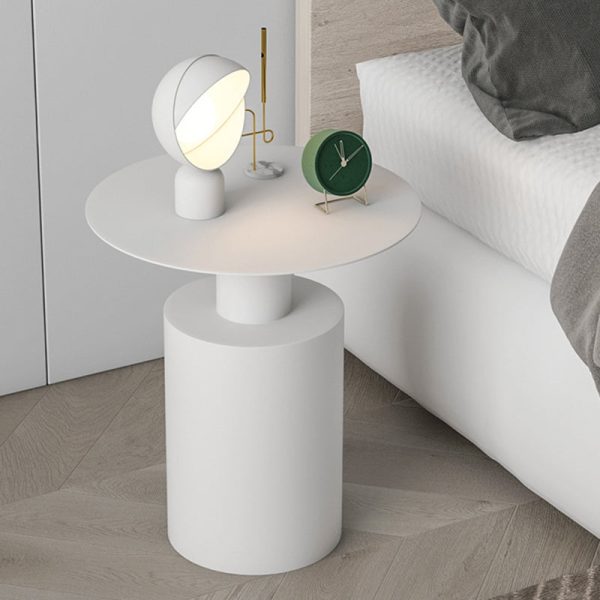 Modern Minimalist Round Cylinder Iron Nightstand 1-Tray For Bedside - Image 9