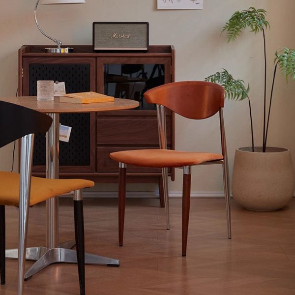 Contemporary Retro Beech Wood Iron Velvet Sponge Square Curved Dining Chair Backrest For Dining Room - Image 3