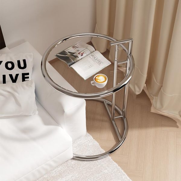 Modern Minimalist Round Tabletop Stainless Steel Tempered Glass Side Table Extendable For Living Room - Image 9