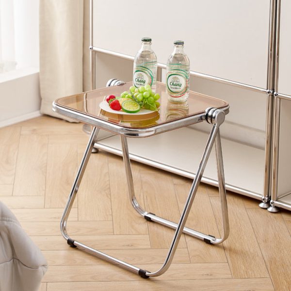 Contemporary Simplicity Square Acrylic Metal Frame Foldable End Table For Living Room - Image 13