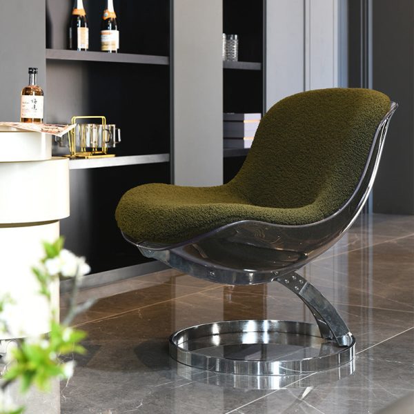 Contemporary Scandinavian Wraparound Large Curved PC Plastic Metal Lambswool Accent Chair Backrest For Living Room - Image 15