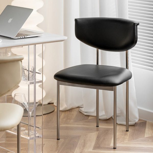 Modern Minimalist Square Round Corner Upholstered Leather Stainless Steel Dining Chair Curved Backrest For Dining Room - Image 12