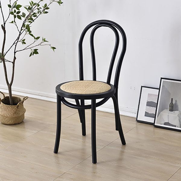 Traditional Vintage Round Rattan Woven Wooden Dining Chair Backrest For Dining Room - Image 2