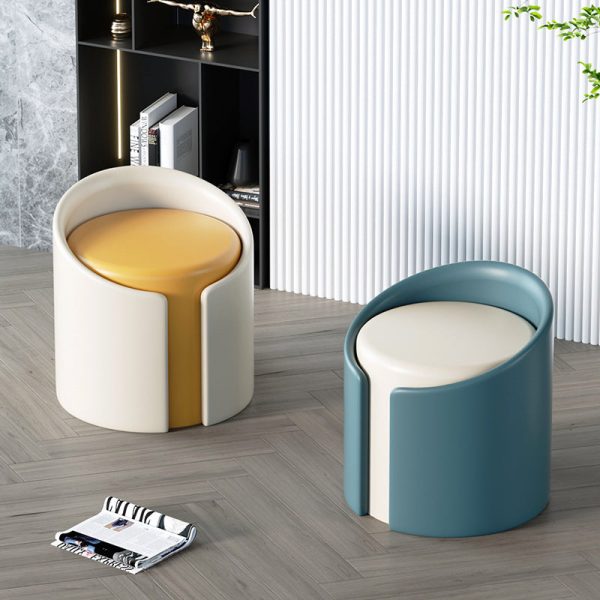 Modern Minimalist Leather Wood Sponge Round Cylinder Footstool Backrest Armless For Entryways - Image 2