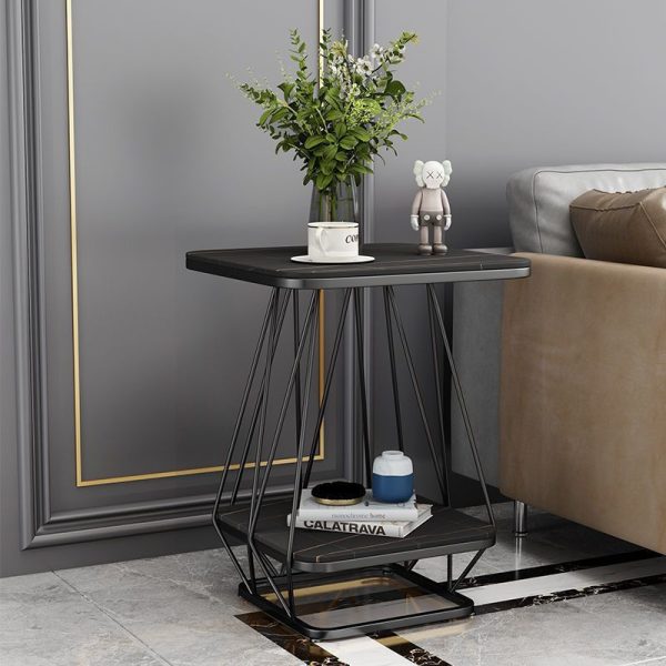 Contemporary Nordic Square Geometric Slab Iron End Table 2-Tier For Living Room - Image 4
