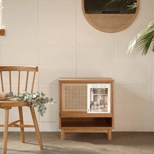 Contemporary Nordic Rectangular Wood Rattan End Table 1-Drawer For Living Room - Image 10