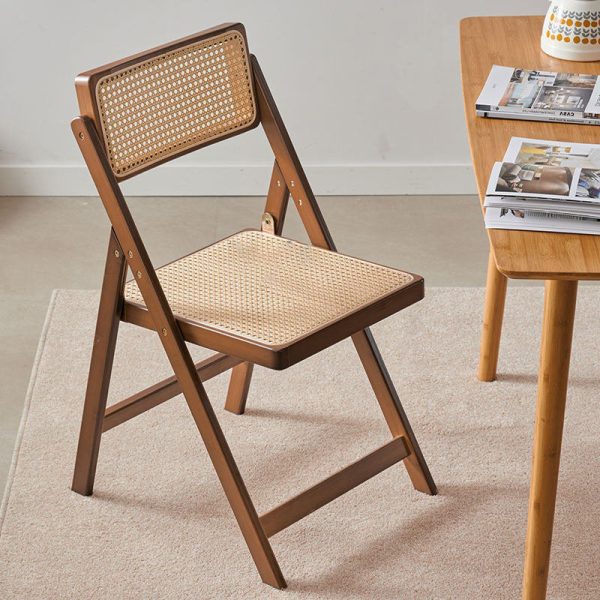 Modern Minimalist Foldable Square Rattan Wood Dining Chair Backrest Armrest For Dining Room - Image 3