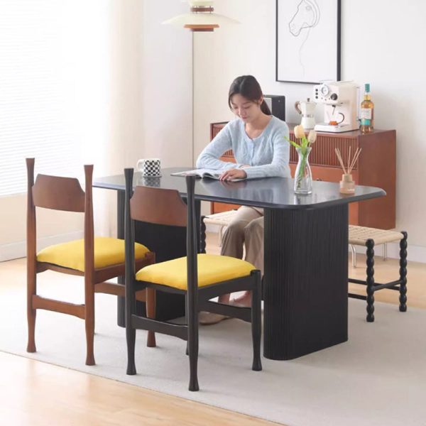 Traditional Vintage Wood Curved Frame Velvet Dining Chair Backrest For Dining Room - Image 9