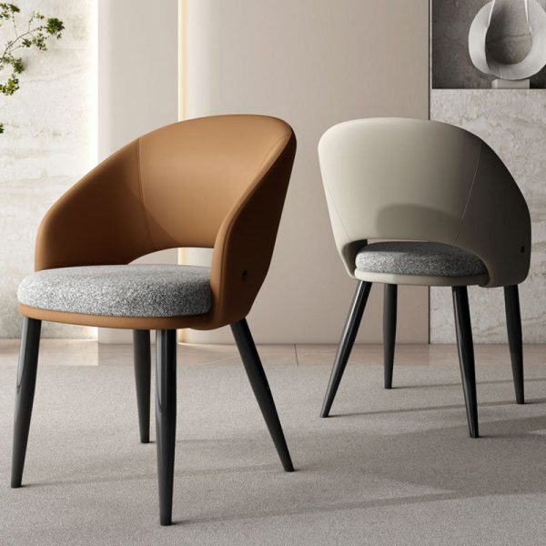 Modern Luxury Square Metal Leather Foam Dining Chair Four Legs Backrest For Dining Room - Image 2