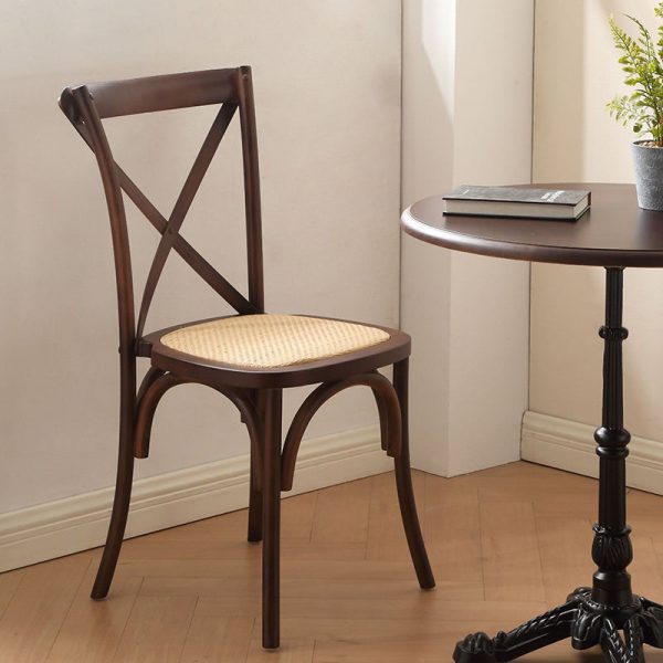Traditional Rustic Weaving Rattan Wood Sponge Round Rectangular Dining Chair Backrest For Dining Room - Image 4