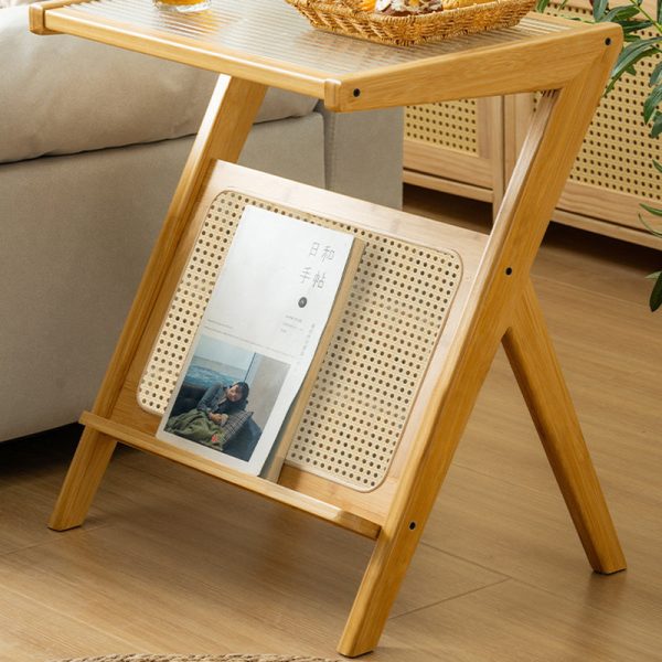 Contemporary Simplicity Z-shaped Glass Bamboo End Table For Living Room - Image 7