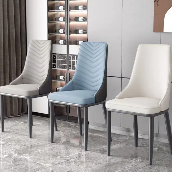 Modern Minimalist Square Four Legs Metal Leather Dining Chair Backrest Armless For Dining Room - Image 3