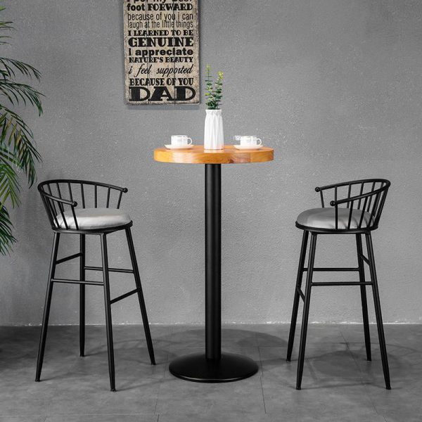 Modern Minimalist Round Upholstered Striped Velvet Iron Bar Stool Backrest For Dining Room - Image 2