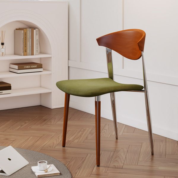 Traditional Vintage Square Metal Fabric Foam Dining Chair Four Legs Backrest For Dining Room - Image 5