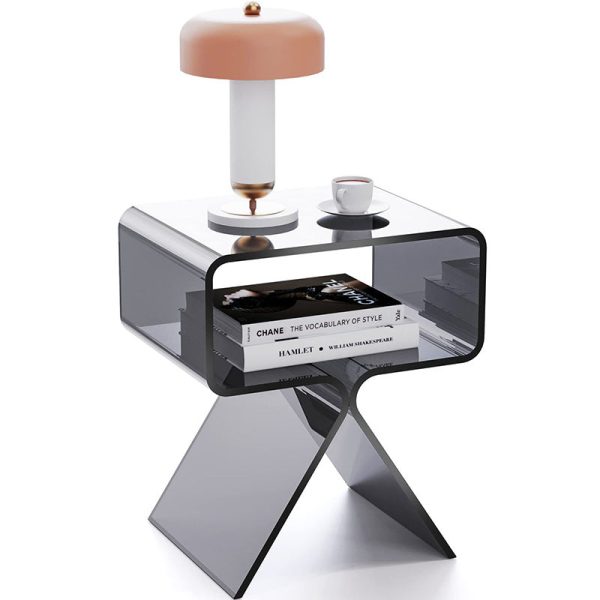 Modern Minimalist Rectangular Acrylic End Table 2-Tier For Living Room - Image 16