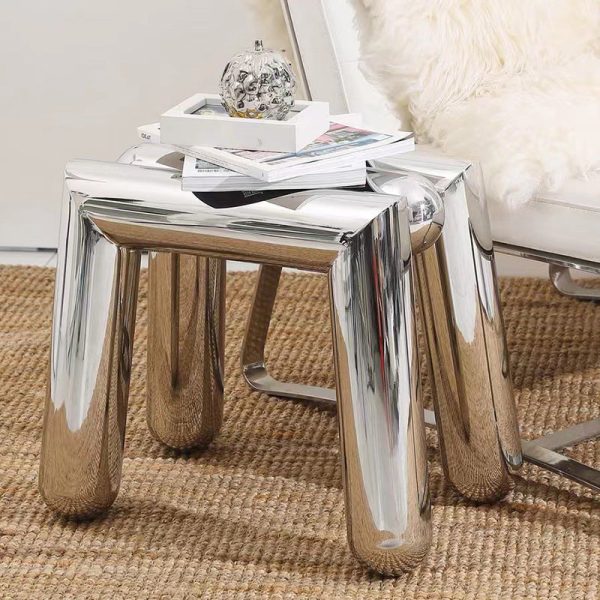 Modern Minimalist Stainless Steel Geometric Round Tube Splicing Footstool For Entryways - Image 9