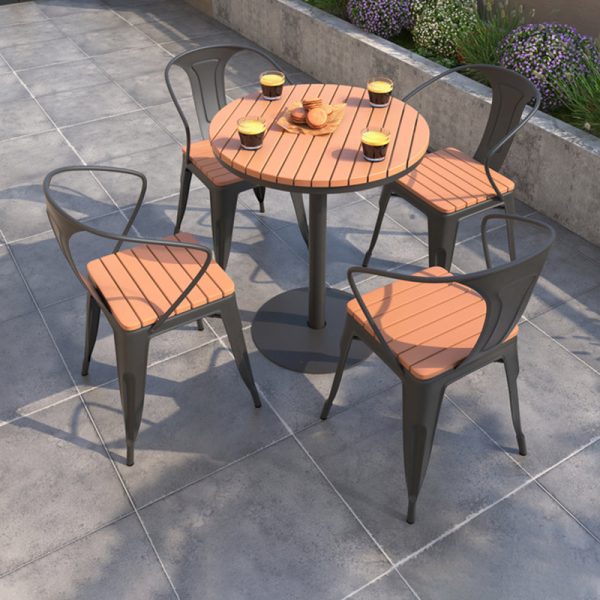 Contemporary Nordic Plastic Wood Iron Square Outdoor Dining Chair Backrest Stackable For Patio - Image 3