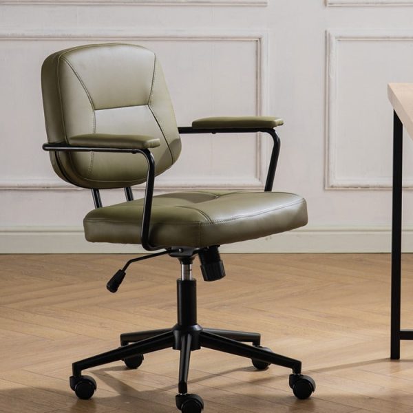 Contemporary Scandinavian Microfiber Leather Fabric Steel Sponge Square Desk Chair Backrest Armrest Adjustable For Home Office - Image 2