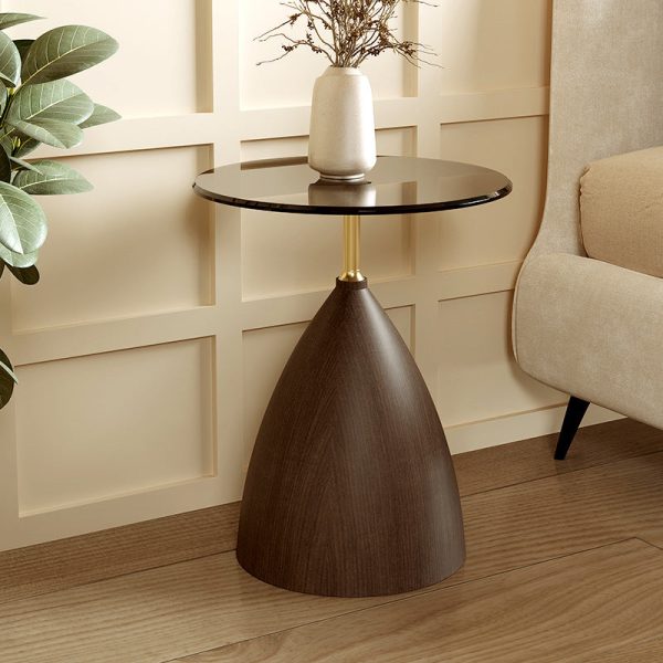 Modern Minimalist Round Cone Base Glass Carbon Steel End Table For Living Room - Image 11