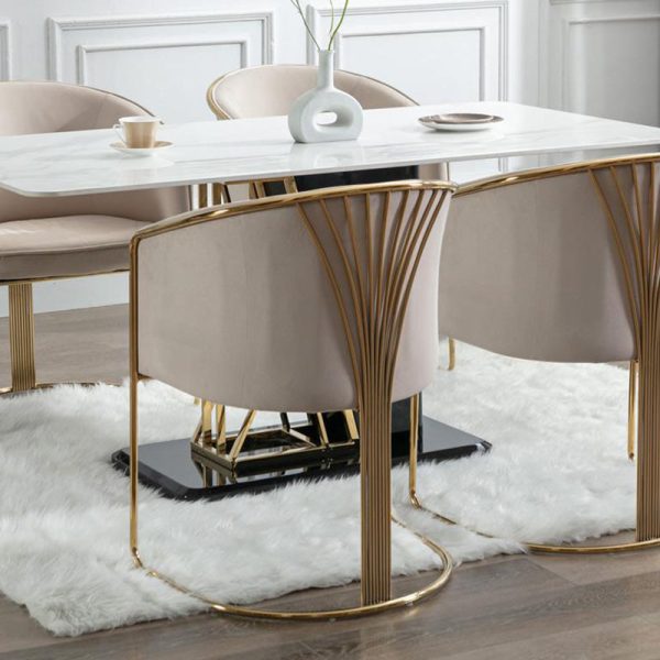 Modern Luxury Half Round Curved Leather Metal Frame Dining Chair Backrest Armrest For Dining Room - Image 3