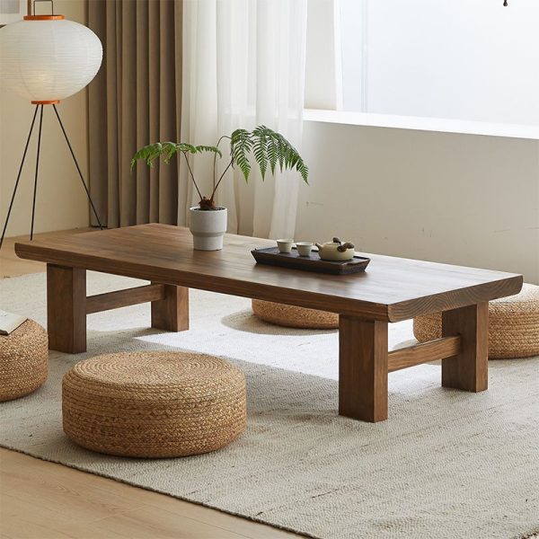 Traditional Japanese Rectangular Tabletop Solid Wood Coffee Table 4-Leg For Living Room - Image 12
