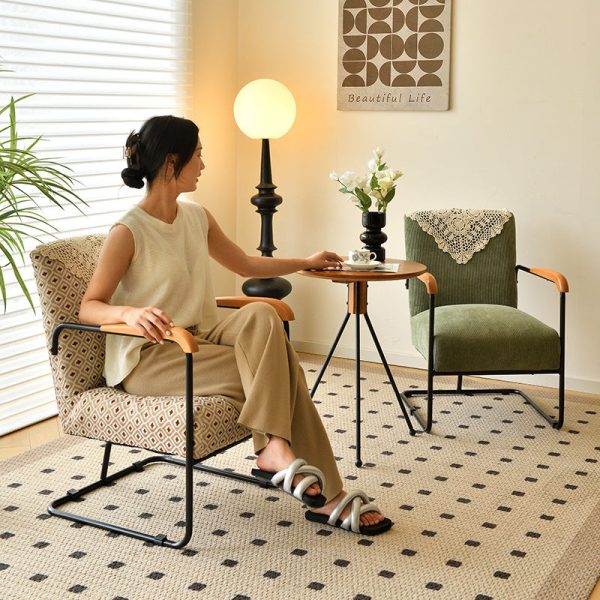 Contemporary Scandinavian Square Cushion Corduroy Solid Wood Carbon Steel Accent Chair Backrest Armrest For Living Room - Image 19
