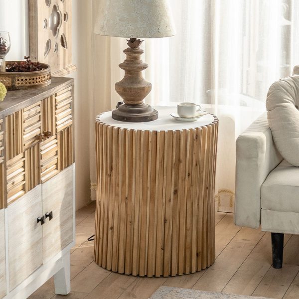 Traditional Vintage Cylindrical Vertical Wood Medium Density Fibreboard End Table For Living Room - Image 3