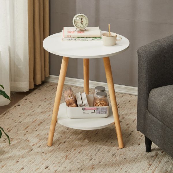 Modern Simplicity Round Wood Grain Board Top End Table 2-Tier For Living Room - Image 8