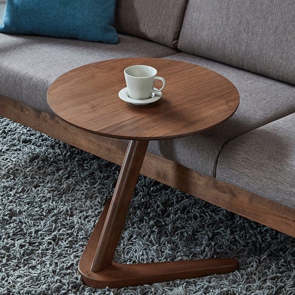 Modern Minimalist Round V-Shape Base Wood Side Table For Living Room - Image 6
