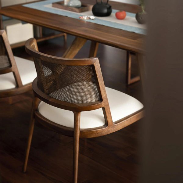 Traditional Chinese Square Wood Weaving Leather Dining Chair Four Legs Backrest Armrest For Dining Room - Image 8