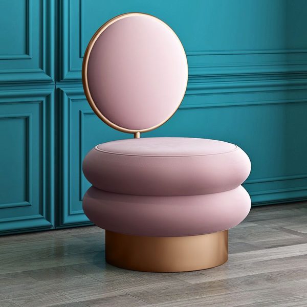 Contemporary Creative Round Fabric Iron Vanity Stool Backrest Armless For Bedroom - Image 9