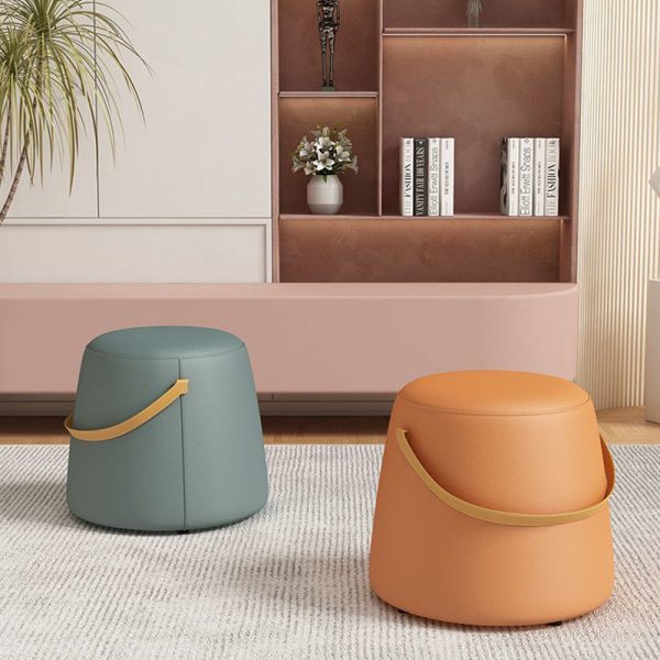 Modern Minimalist Round Column Cotton Linen Leather Wood Chair Backless Armless For Living Room - Image 2