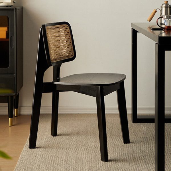 Modern Minimalist Skeleton Square Back Solid Wood Rattan Dining Chair Backrest For Dining Room - Image 13