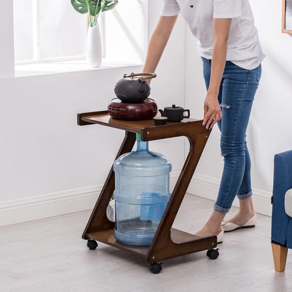 Traditional Vintage Z-Shaped Wood Removable End Table 2-Tier Universal Wheel For Living Room - Image 21