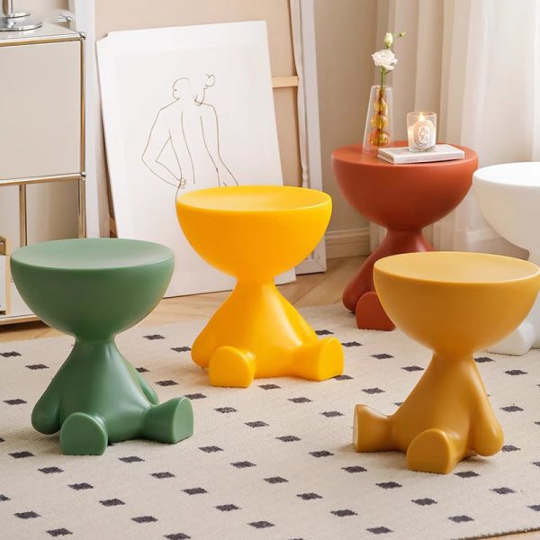 Contemporary Scandinavian Round PE Cartoon Bear Base End Table For Living Room - Image 22