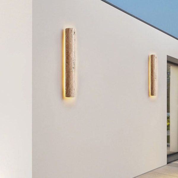 Modern Minimalist Waterproof Long Yellow Travertine LED Wall Sconce Lamp For Outdoor Patio - Image 3