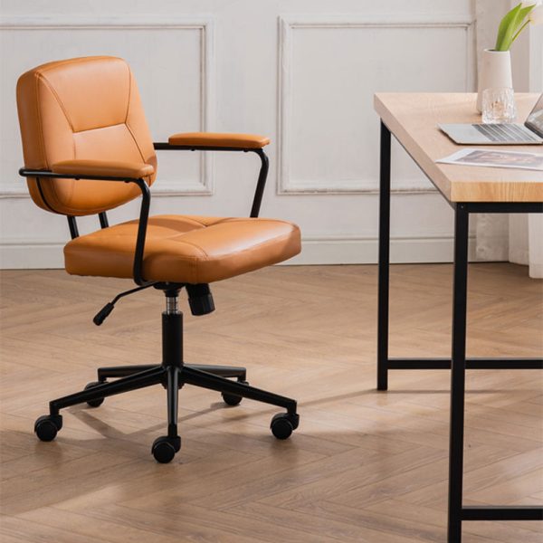 Contemporary Scandinavian Microfiber Leather Fabric Steel Sponge Square Desk Chair Backrest Armrest Adjustable For Home Office - Image 3