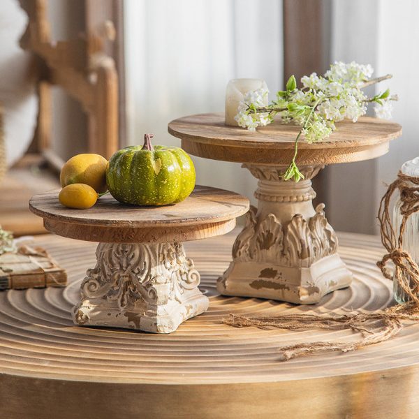Traditional Vintage Round Column Carved Cedar Magnesium Oxide Tray Side Table For Dining Room - Image 14