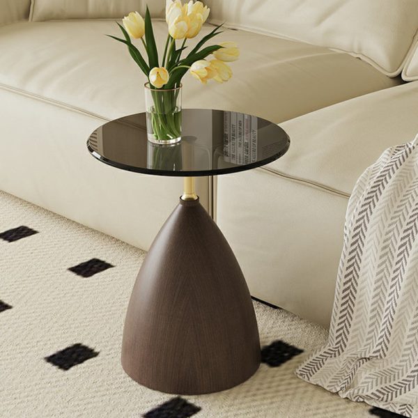 Modern Minimalist Round Cone Base Glass Carbon Steel End Table For Living Room - Image 9