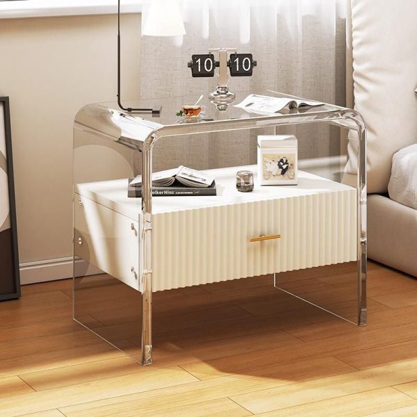 Modern Simplicity Rectangular Tabletop Acrylic Solid Wood Nightstand 1-Drawer For Bedroom - Image 15
