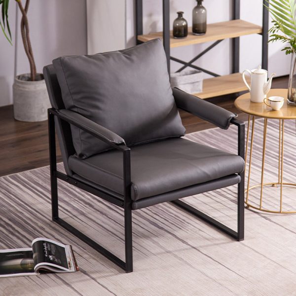 Contemporary Scandinavian Fabric Velvet Leather Carbon Steel Latex Sponge Square Accent Chair Backrest Armrest For Living Room - Image 18