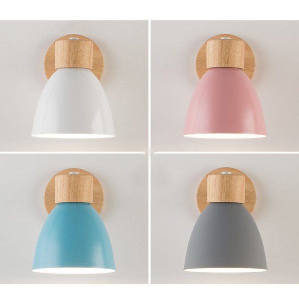 Modern Minimalist Solid Color Macaron Iron Wood 1-Light Wall Sconce Lamp - Image 2