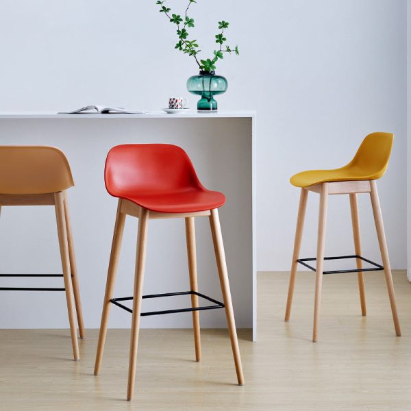 Contemporary Nordic Square Wood Metal PP Bar Stool Backrest Footrest For Dining Room - Image 2