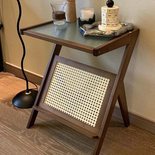 Contemporary Simplicity Z-shaped Glass Bamboo End Table For Living Room - Image 2